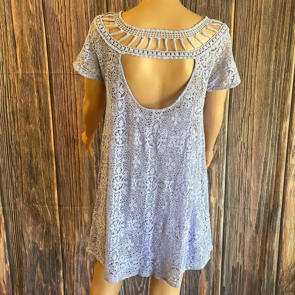 Free People Lavender purple lace floral crochet swing dress size Medium
